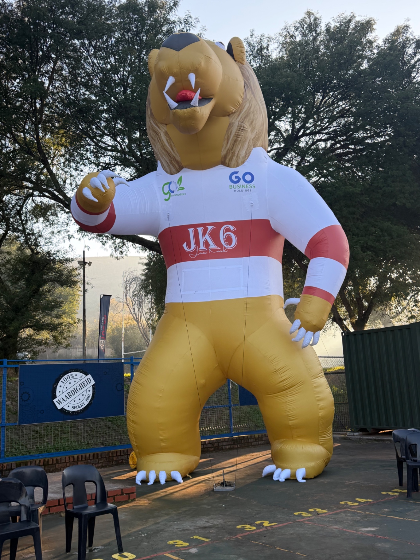 Giant inflatable JK6 lion mascot in JK6 jersey